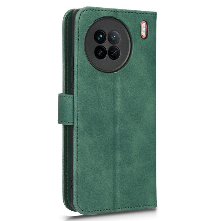 For vivo X90 5G Slim Fit Flip Leather Phone Case Skin-touch Feeling Wallet Stand Flip Anti-dust Inner TPU Shell Phone Cover - Green