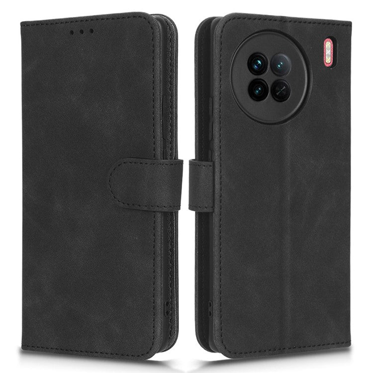 For vivo X90 5G Slim Fit Flip Leather Phone Case Skin-touch Feeling Wallet Stand Flip Anti-dust Inner TPU Shell Phone Cover - Black