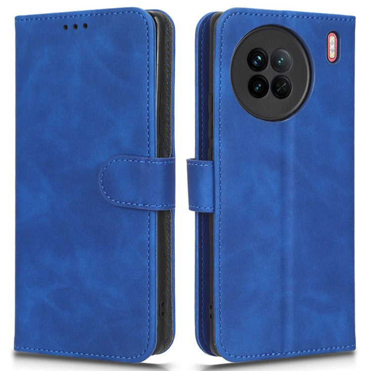 For vivo X90 5G Slim Fit Flip Leather Phone Case Skin-touch Feeling Wallet Stand Flip Anti-dust Inner TPU Shell Phone Cover - Blue