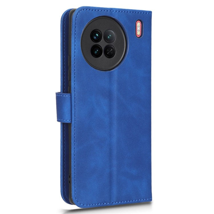 For vivo X90 5G Slim Fit Flip Leather Phone Case Skin-touch Feeling Wallet Stand Flip Anti-dust Inner TPU Shell Phone Cover - Blue