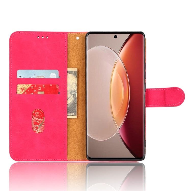 For vivo X90 5G Slim Fit Flip Leather Phone Case Skin-touch Feeling Wallet Stand Flip Anti-dust Inner TPU Shell Phone Cover - Rose