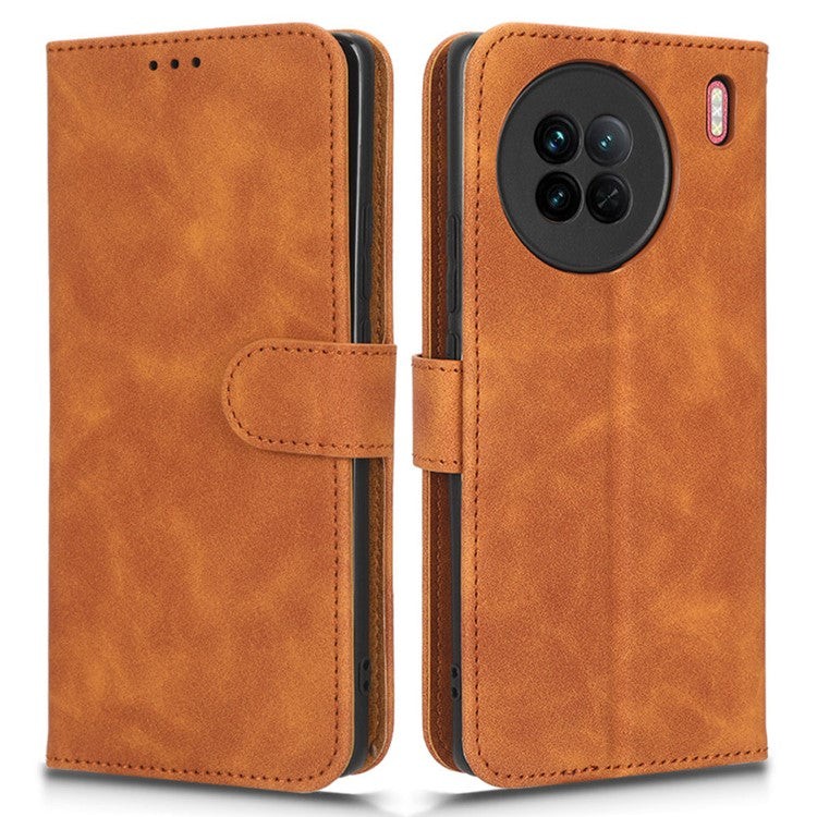 For vivo X90 5G Slim Fit Flip Leather Phone Case Skin-touch Feeling Wallet Stand Flip Anti-dust Inner TPU Shell Phone Cover - Brown