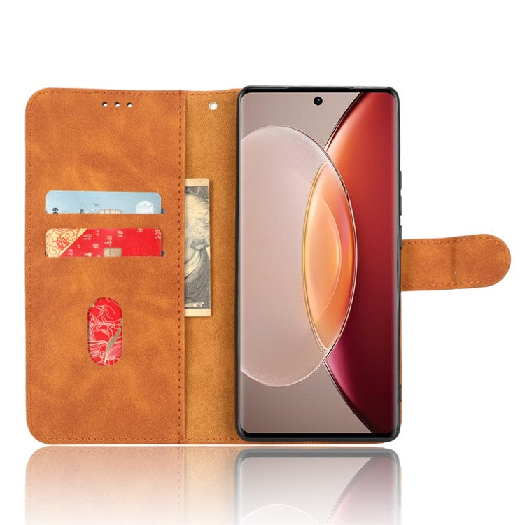 For vivo X90 5G Slim Fit Flip Leather Phone Case Skin-touch Feeling Wallet Stand Flip Anti-dust Inner TPU Shell Phone Cover - Brown