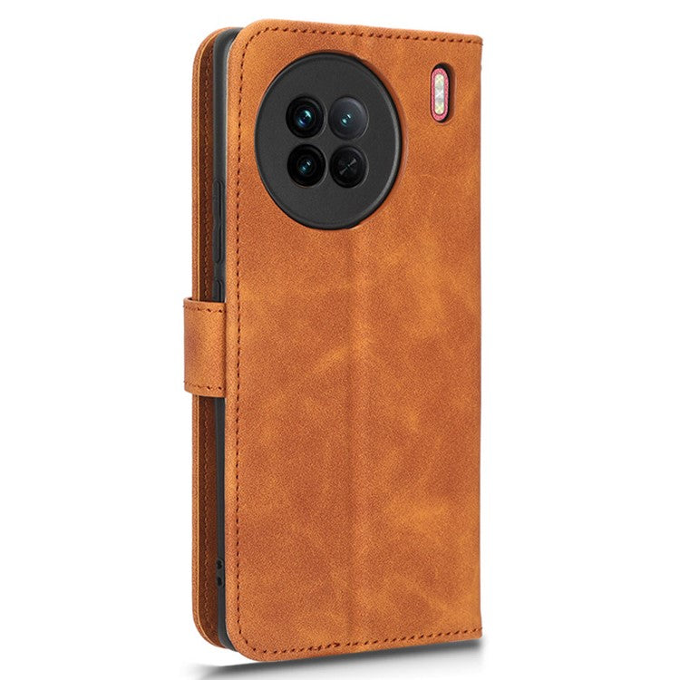 For vivo X90 5G Slim Fit Flip Leather Phone Case Skin-touch Feeling Wallet Stand Flip Anti-dust Inner TPU Shell Phone Cover - Brown