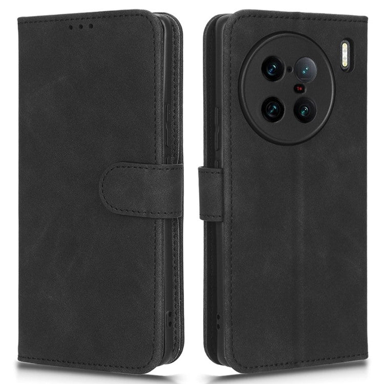 For vivo X90 Pro+ 5G Cell Phone Cover Skin-touch Feeling Wallet Stand Flip Anti-scratch PU Leather+TPU Phone Case - Black