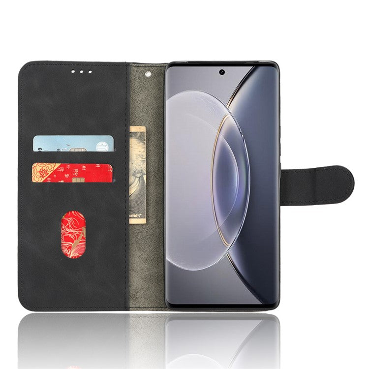 For vivo X90 Pro+ 5G Cell Phone Cover Skin-touch Feeling Wallet Stand Flip Anti-scratch PU Leather+TPU Phone Case - Black