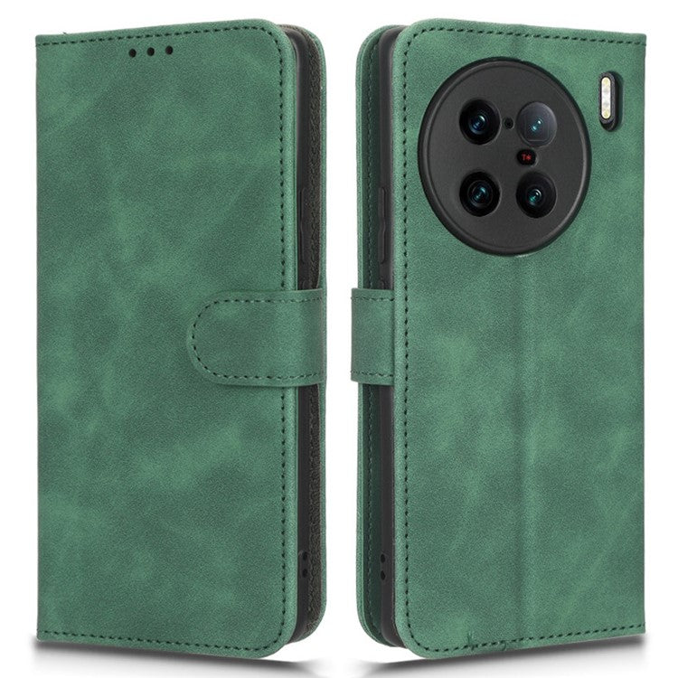 For vivo X90 Pro+ 5G Cell Phone Cover Skin-touch Feeling Wallet Stand Flip Anti-scratch PU Leather+TPU Phone Case - Green