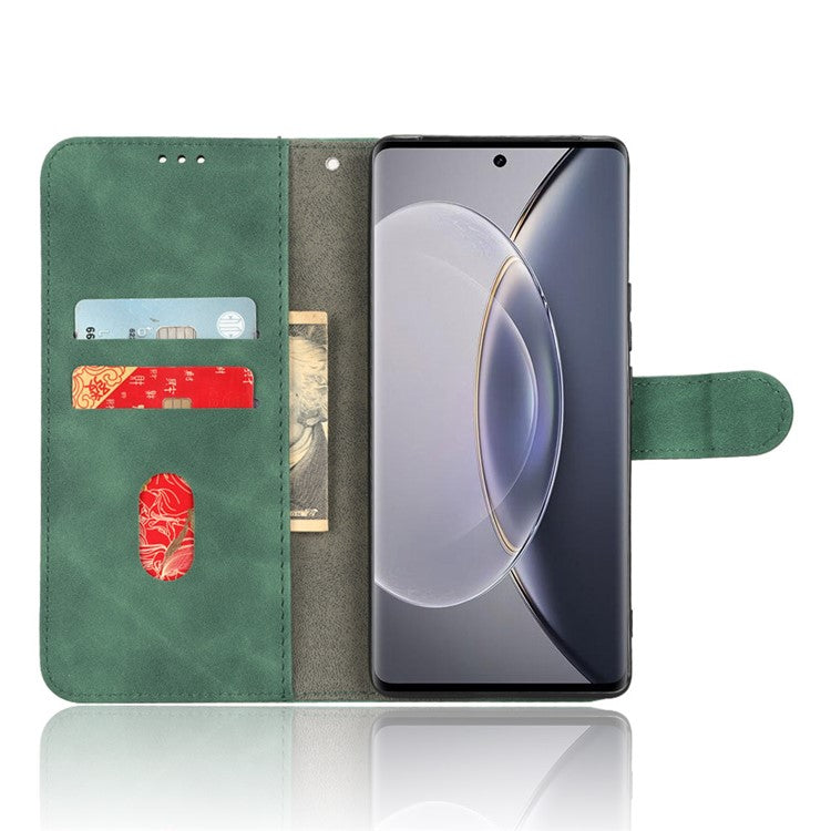 For vivo X90 Pro+ 5G Cell Phone Cover Skin-touch Feeling Wallet Stand Flip Anti-scratch PU Leather+TPU Phone Case - Green