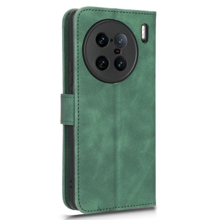 For vivo X90 Pro+ 5G Cell Phone Cover Skin-touch Feeling Wallet Stand Flip Anti-scratch PU Leather+TPU Phone Case - Green