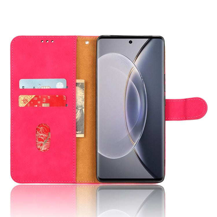 For vivo X90 Pro+ 5G Cell Phone Cover Skin-touch Feeling Wallet Stand Flip Anti-scratch PU Leather+TPU Phone Case - Rose