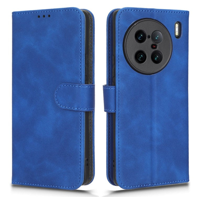 For vivo X90 Pro+ 5G Cell Phone Cover Skin-touch Feeling Wallet Stand Flip Anti-scratch PU Leather+TPU Phone Case - Blue