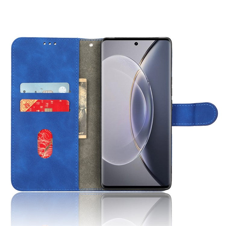 For vivo X90 Pro+ 5G Cell Phone Cover Skin-touch Feeling Wallet Stand Flip Anti-scratch PU Leather+TPU Phone Case - Blue