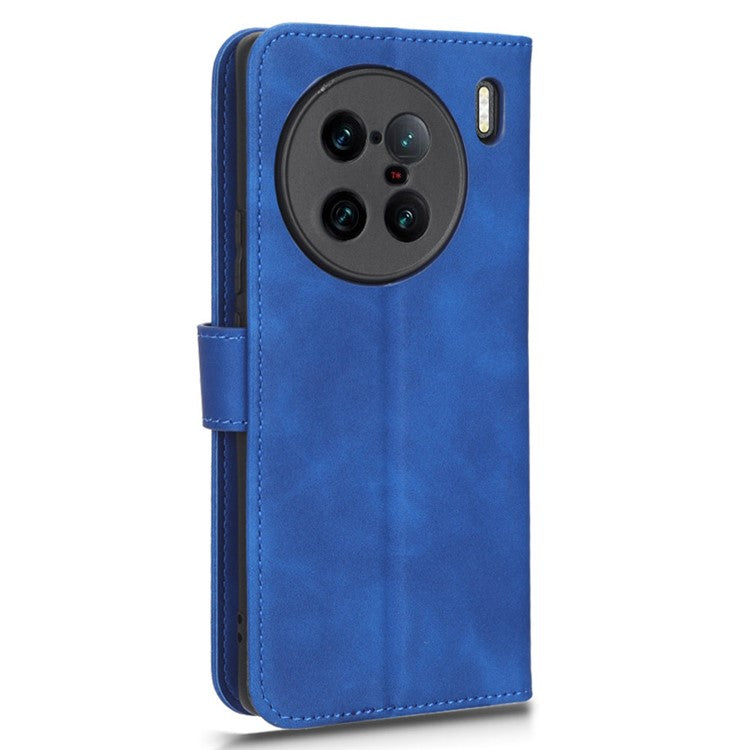 For vivo X90 Pro+ 5G Cell Phone Cover Skin-touch Feeling Wallet Stand Flip Anti-scratch PU Leather+TPU Phone Case - Blue