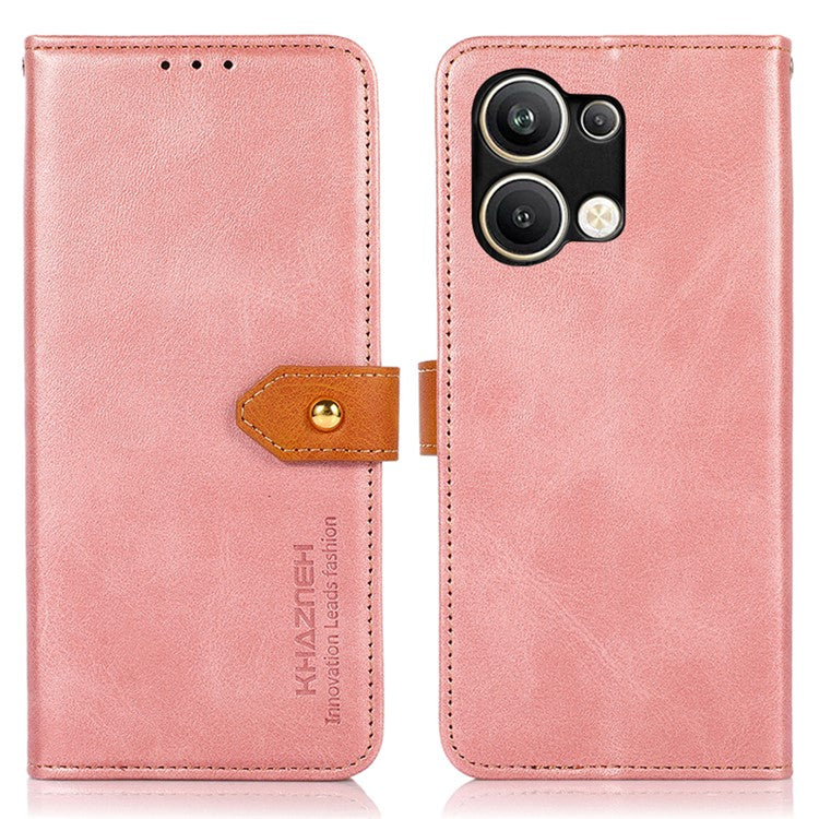 KHAZNEH Wallet Phone Case for Oppo Reno9 Pro+ 5G Cowhide Texture PU Leather Gold Buckle Shockproof Phone Cover with Stand - Rose Gold