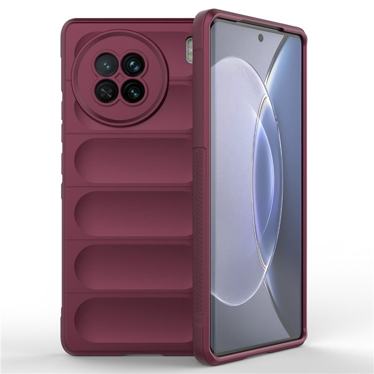 For vivo X90 5G Soft TPU Rugged Back Cover Drop-proof Protective Cell Phone Case - Wine Red