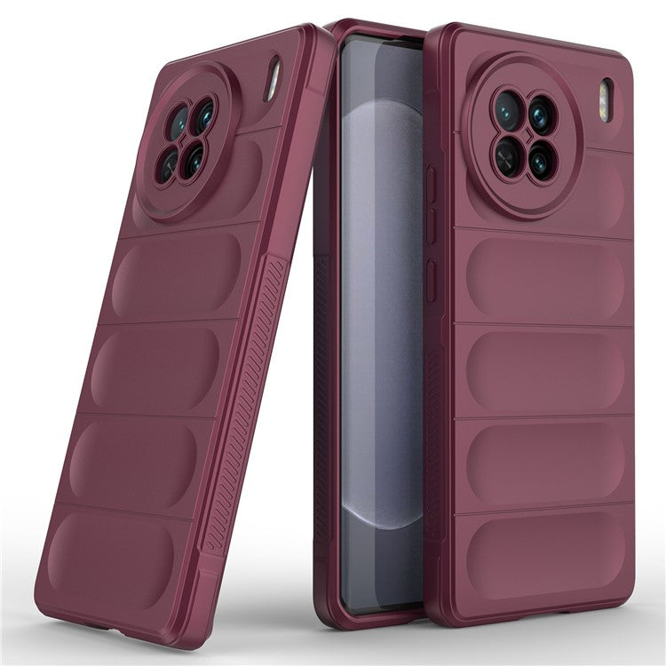 For vivo X90 5G Soft TPU Rugged Back Cover Drop-proof Protective Cell Phone Case - Wine Red