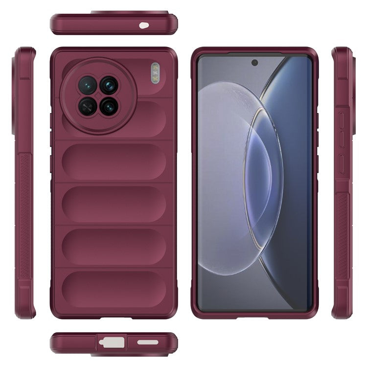 For vivo X90 5G Soft TPU Rugged Back Cover Drop-proof Protective Cell Phone Case - Wine Red