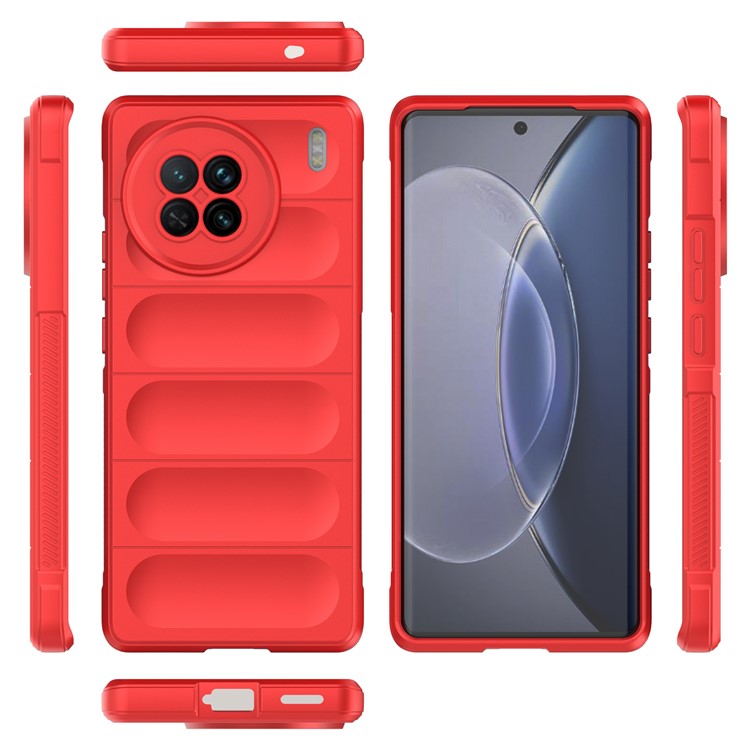 For vivo X90 5G Soft TPU Rugged Back Cover Drop-proof Protective Cell Phone Case - Red