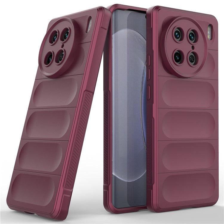 For vivo X90 Pro 5G Anti-drop Rugged Back Phone Case Flexible TPU Smartphone Protective Cover - Wine Red