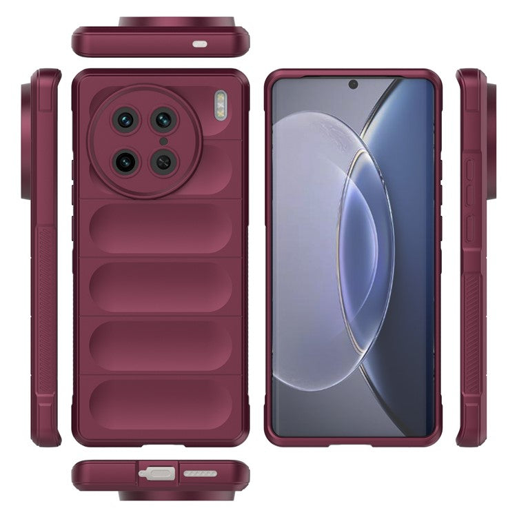 For vivo X90 Pro 5G Anti-drop Rugged Back Phone Case Flexible TPU Smartphone Protective Cover - Wine Red