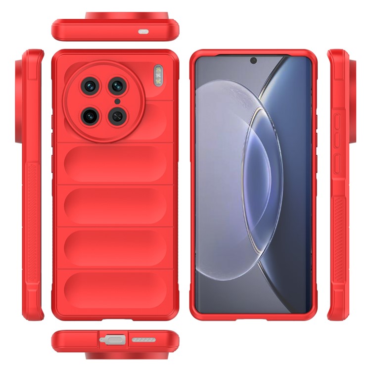 For vivo X90 Pro 5G Anti-drop Rugged Back Phone Case Flexible TPU Smartphone Protective Cover - Red