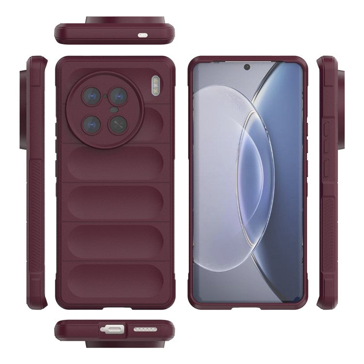 For vivo X90 Pro+ 5G Rugged Back Phone Case Anti-scratch Soft TPU Protective Cover - Wine Red