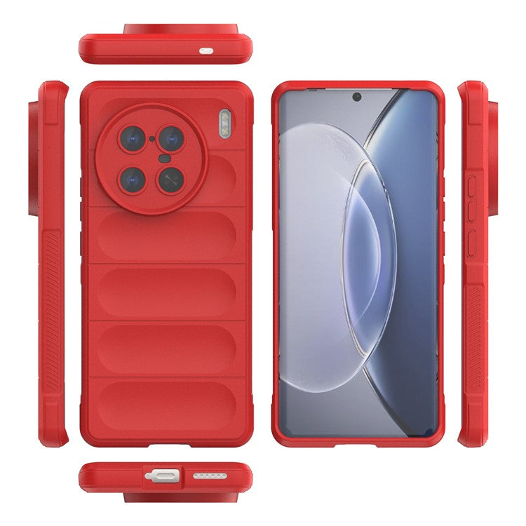 For vivo X90 Pro+ 5G Rugged Back Phone Case Anti-scratch Soft TPU Protective Cover - Red