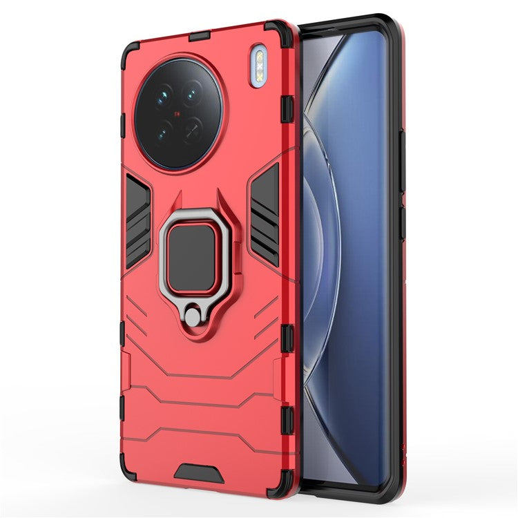 Hard PC + Soft TPU Phone Case for vivo X90 5G, Ring Holder Kickstand Shockproof Back Cover - Red