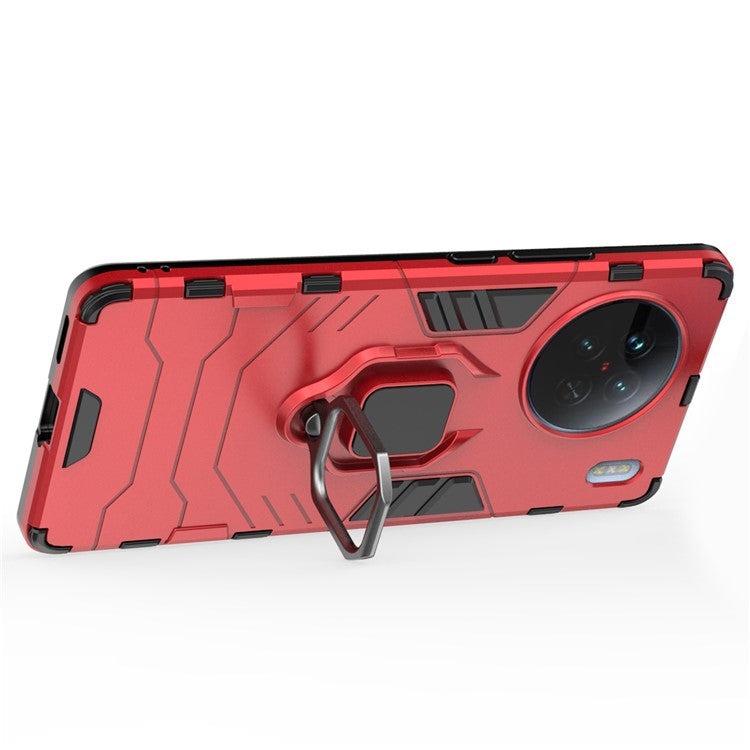 Hard PC + Soft TPU Phone Case for vivo X90 5G, Ring Holder Kickstand Shockproof Back Cover - Red