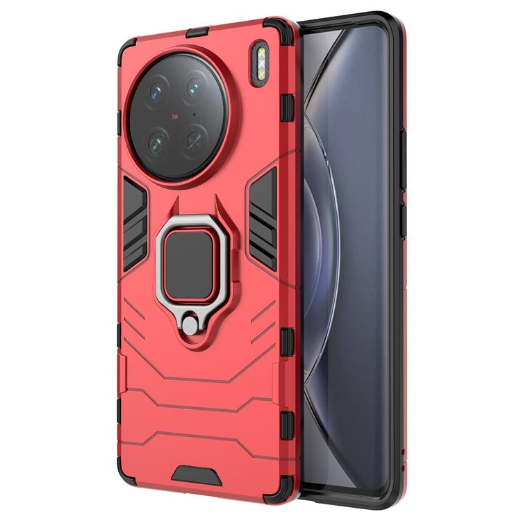 Anti-drop Phone Case for vivo X90 Pro 5G, Ring Kickstand Hard PC + Soft TPU Protective Cover - Red