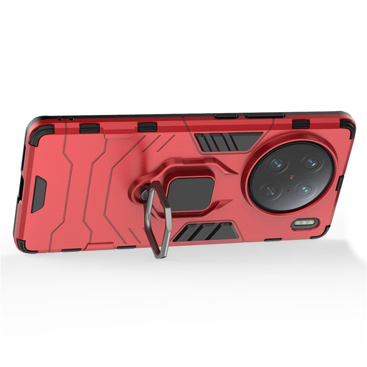 Anti-drop Phone Case for vivo X90 Pro 5G, Ring Kickstand Hard PC + Soft TPU Protective Cover - Red