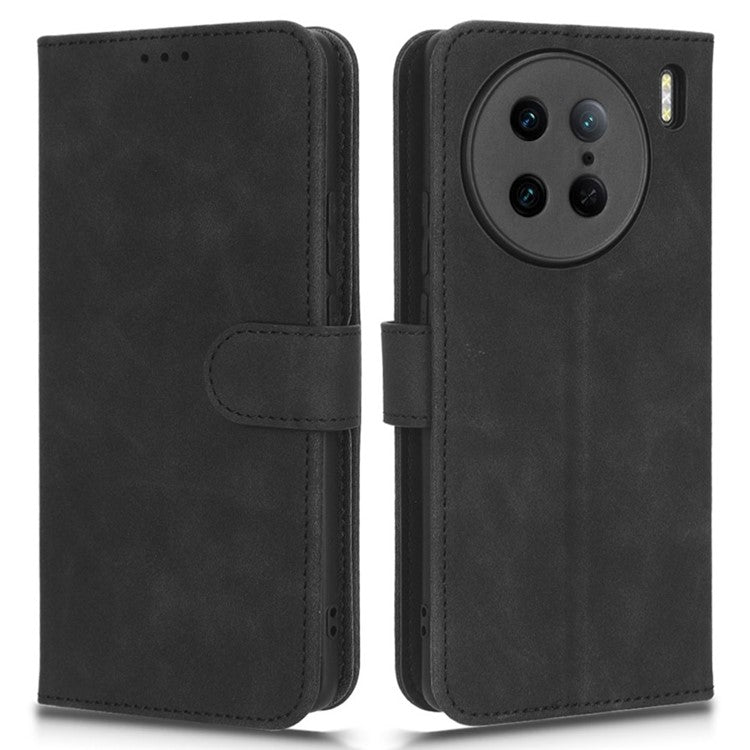 Drop-Proof Cell Phone Cover For vivo X90 Pro 5G Skin-Touch Feeling PU Leather Flip Wallet Case Stand - Black