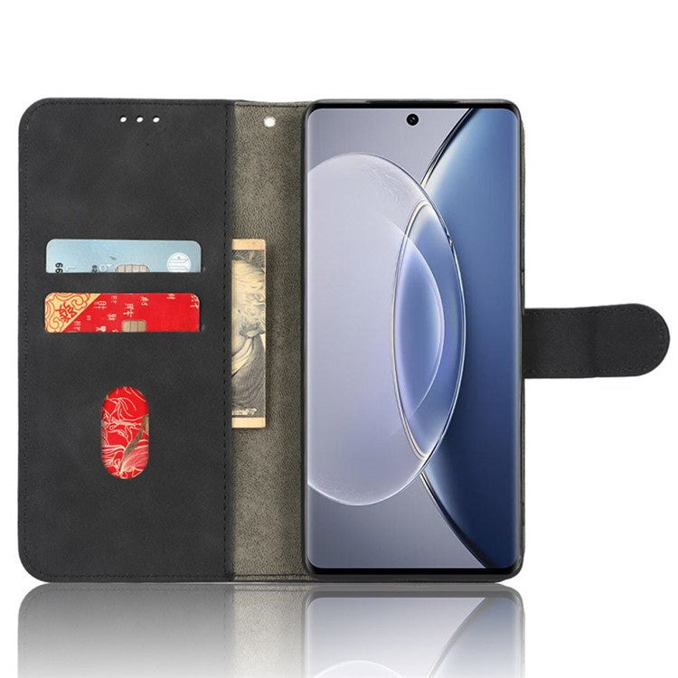 Drop-Proof Cell Phone Cover For vivo X90 Pro 5G Skin-Touch Feeling PU Leather Flip Wallet Case Stand - Black