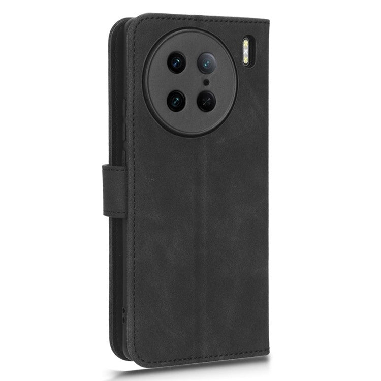 Drop-Proof Cell Phone Cover For vivo X90 Pro 5G Skin-Touch Feeling PU Leather Flip Wallet Case Stand - Black