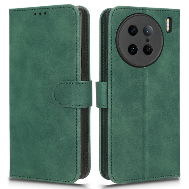 Drop-Proof Cell Phone Cover For vivo X90 Pro 5G Skin-Touch Feeling PU Leather Flip Wallet Case Stand - Green