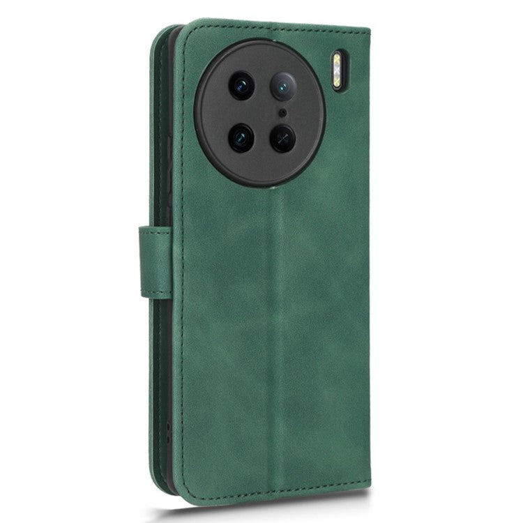 Drop-Proof Cell Phone Cover For vivo X90 Pro 5G Skin-Touch Feeling PU Leather Flip Wallet Case Stand - Green