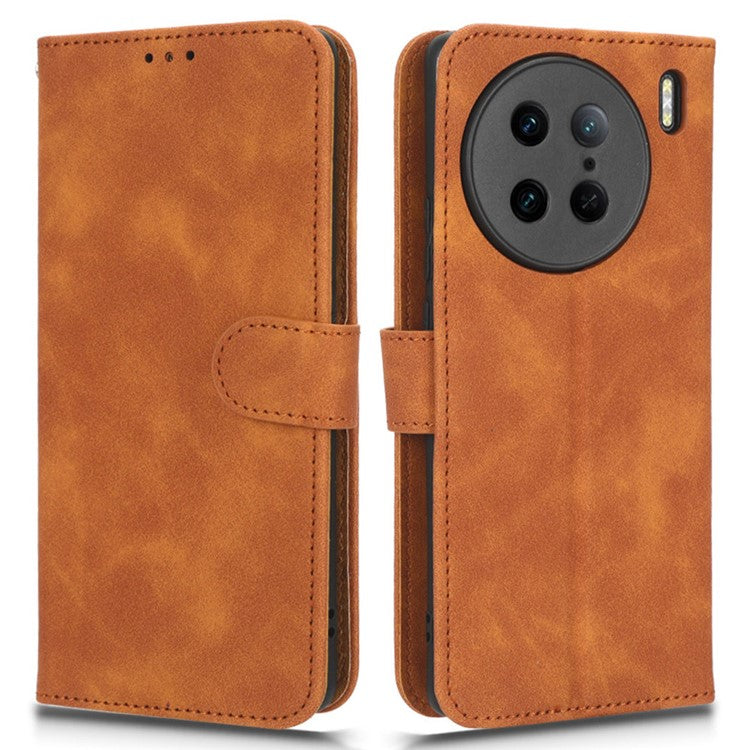 Drop-Proof Cell Phone Cover For vivo X90 Pro 5G Skin-Touch Feeling PU Leather Flip Wallet Case Stand - Brown