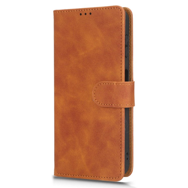 Drop-Proof Cell Phone Cover For vivo X90 Pro 5G Skin-Touch Feeling PU Leather Flip Wallet Case Stand - Brown