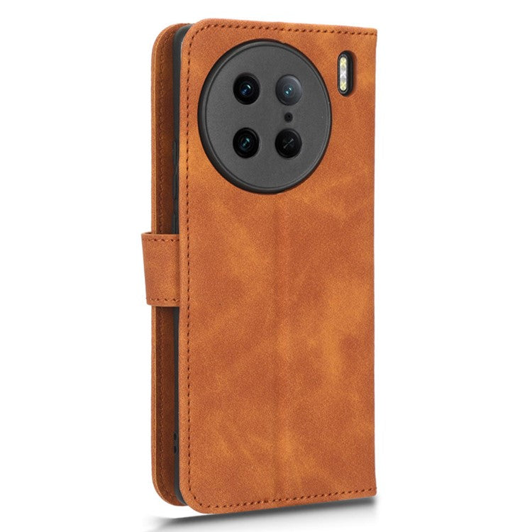 Drop-Proof Cell Phone Cover For vivo X90 Pro 5G Skin-Touch Feeling PU Leather Flip Wallet Case Stand - Brown