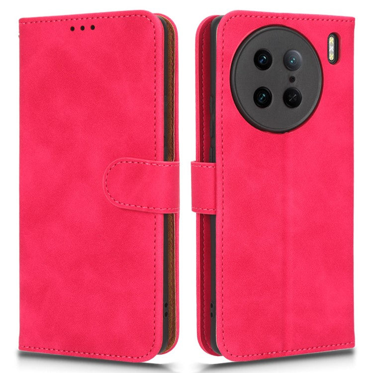 Drop-Proof Cell Phone Cover For vivo X90 Pro 5G Skin-Touch Feeling PU Leather Flip Wallet Case Stand - Rose