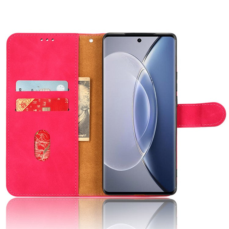 Drop-Proof Cell Phone Cover For vivo X90 Pro 5G Skin-Touch Feeling PU Leather Flip Wallet Case Stand - Rose