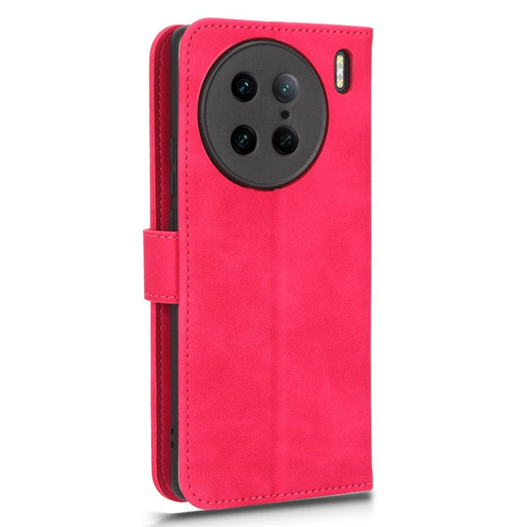 Drop-Proof Cell Phone Cover For vivo X90 Pro 5G Skin-Touch Feeling PU Leather Flip Wallet Case Stand - Rose