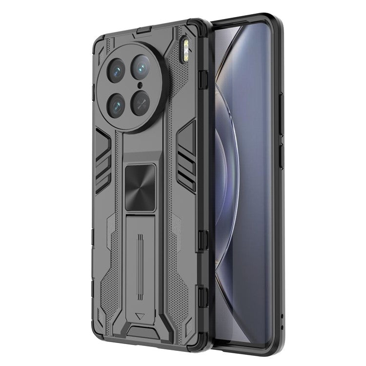 For vivo X90 Pro 5G Kickstand Cell Phone Case Hard PC Soft TPU Anti-drop Back Cover - Black