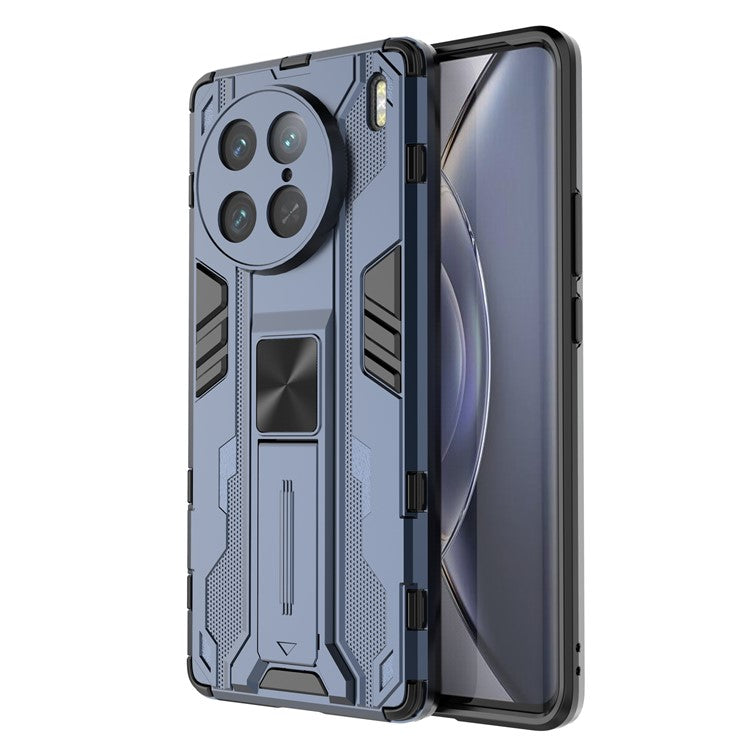 For vivo X90 Pro 5G Kickstand Cell Phone Case Hard PC Soft TPU Anti-drop Back Cover - Blue