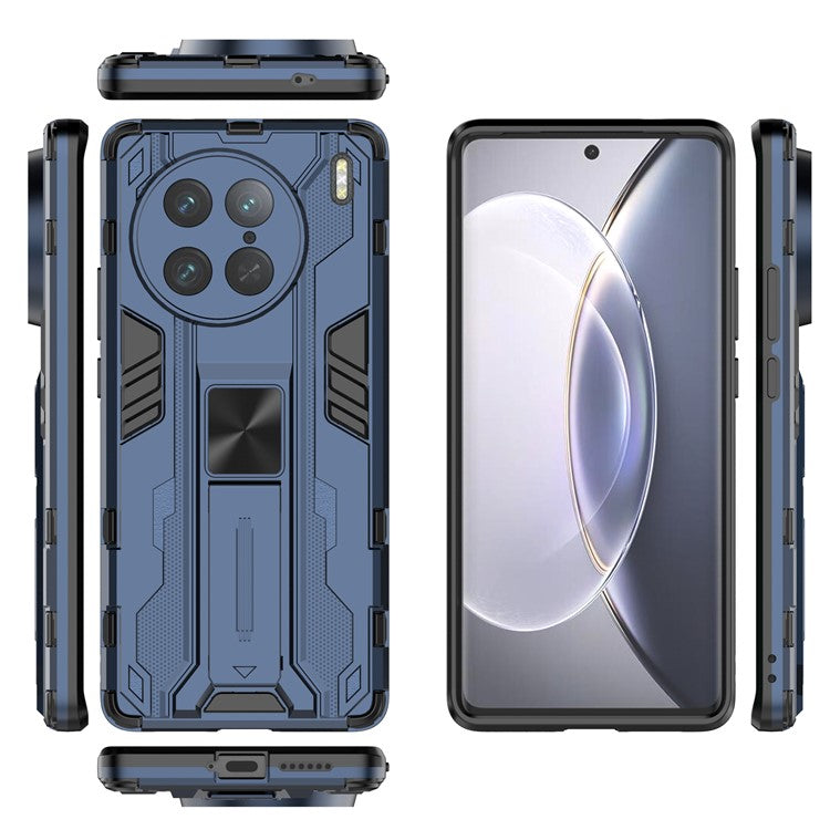 For vivo X90 Pro 5G Kickstand Cell Phone Case Hard PC Soft TPU Anti-drop Back Cover - Blue