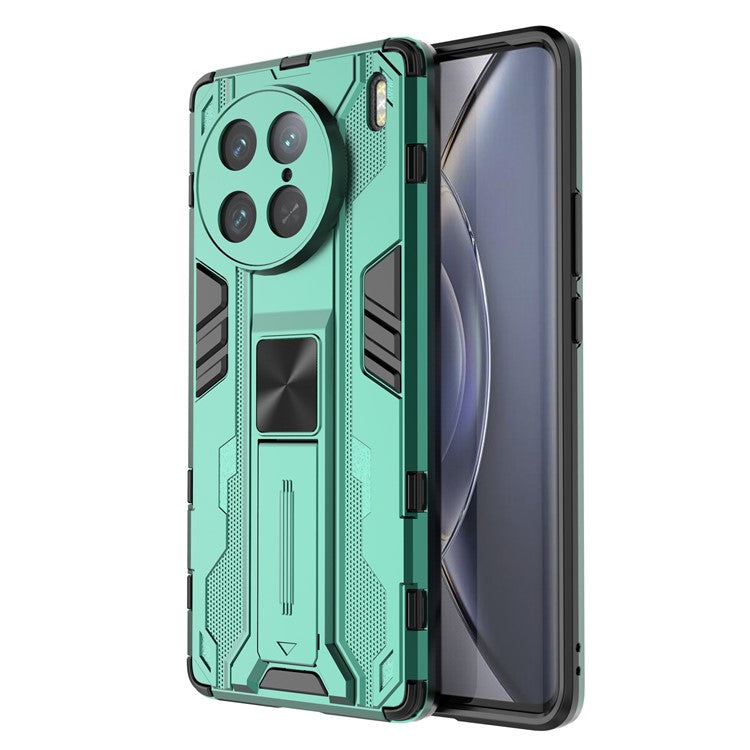 For vivo X90 Pro 5G Kickstand Cell Phone Case Hard PC Soft TPU Anti-drop Back Cover - Green