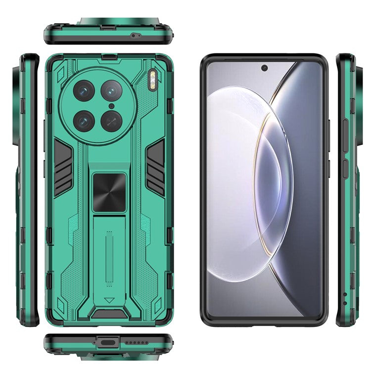 For vivo X90 Pro 5G Kickstand Cell Phone Case Hard PC Soft TPU Anti-drop Back Cover - Green