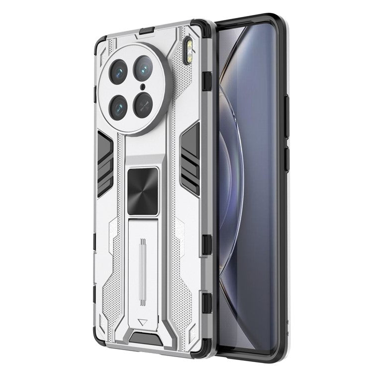 For vivo X90 Pro 5G Kickstand Cell Phone Case Hard PC Soft TPU Anti-drop Back Cover - Silver