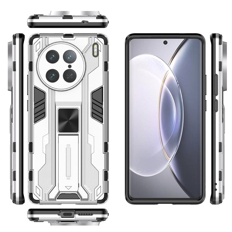 For vivo X90 Pro 5G Kickstand Cell Phone Case Hard PC Soft TPU Anti-drop Back Cover - Silver