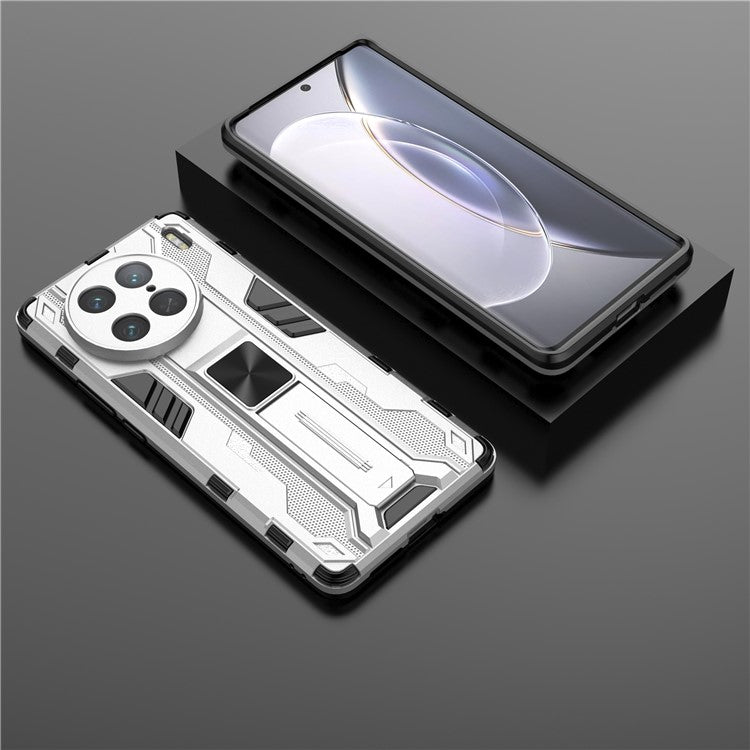 For vivo X90 Pro 5G Kickstand Cell Phone Case Hard PC Soft TPU Anti-drop Back Cover - Silver